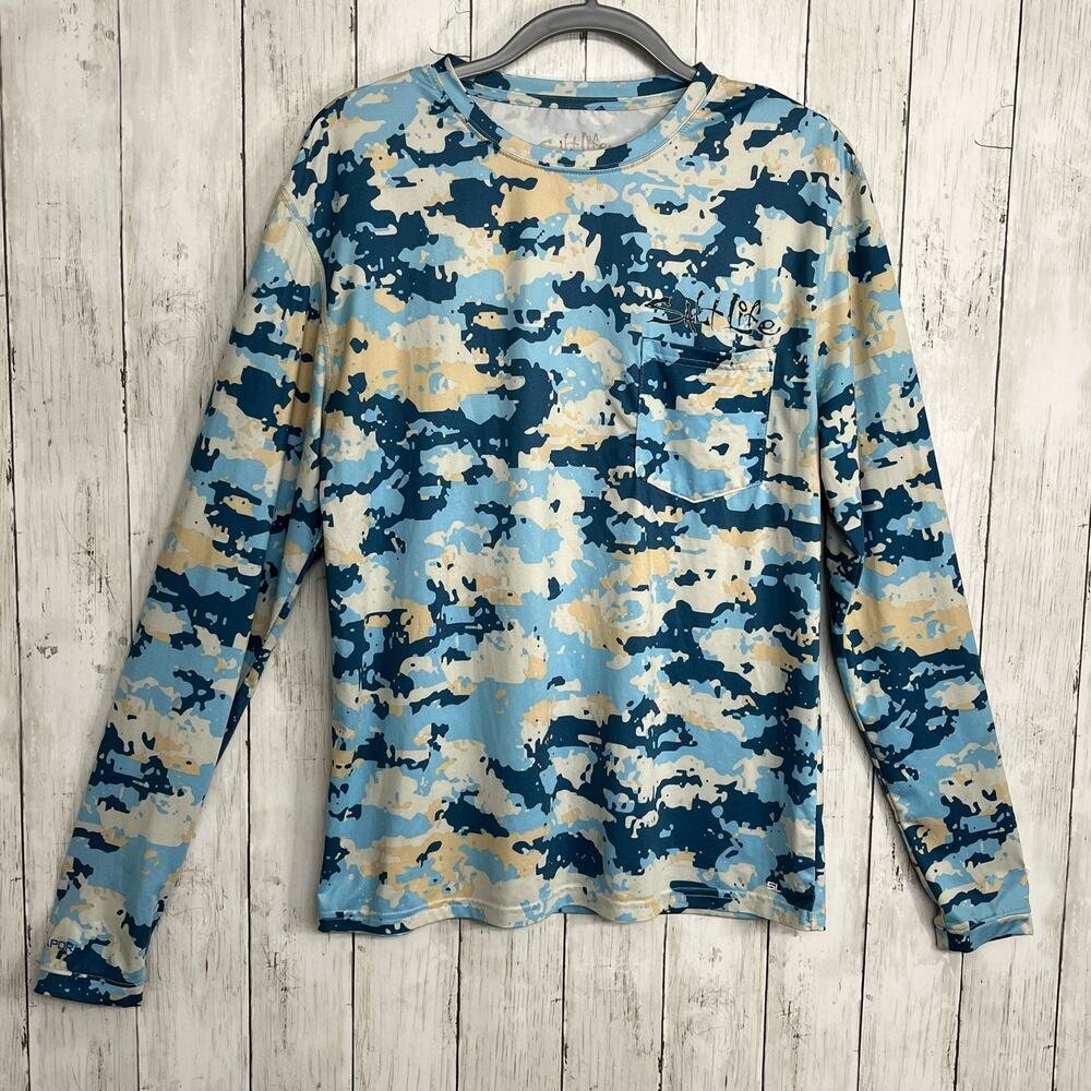 Salt Life Blue White Camo Long Sleeve Lightweight Shirt Small